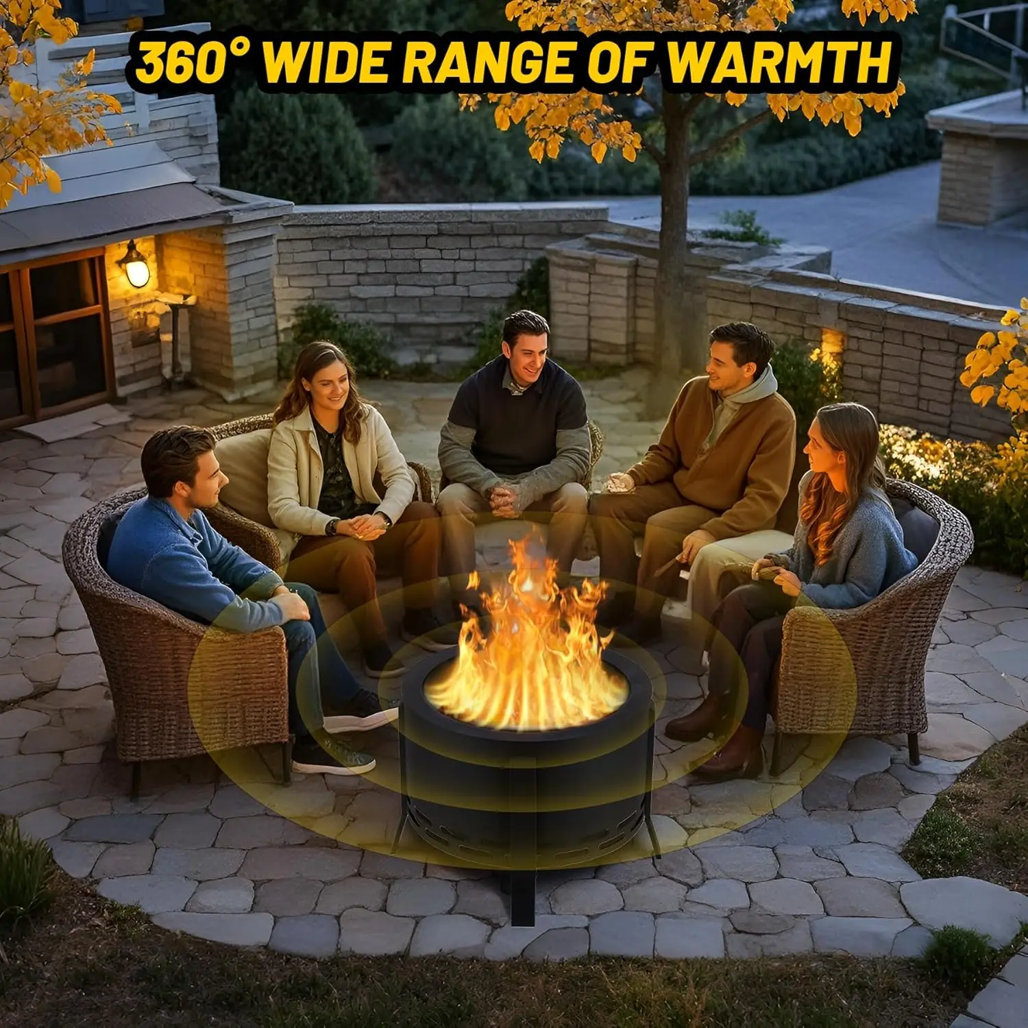 

26 Inch Smokeless Firepit- Low Smoke Outdoor Fire Pit with Folding Feet, Multi-Fuel Wood Pellets Charcoal,for Camping Backyard