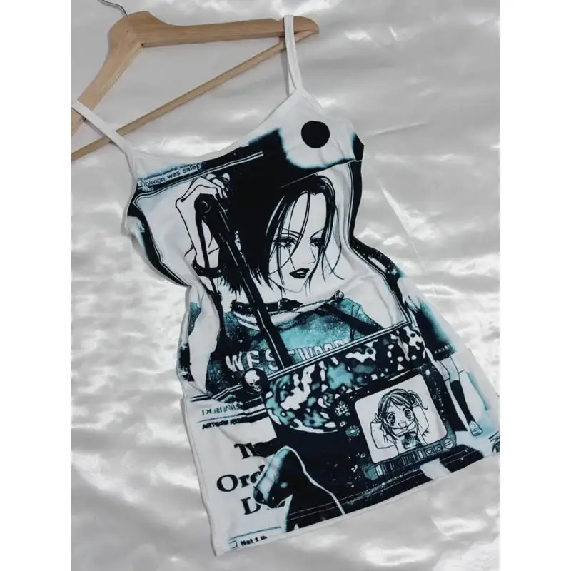 

Сексуальное платье-майка без рукавов в японском аниме в готическом стиле Y2k, темный топ для девочек, уличная одежда