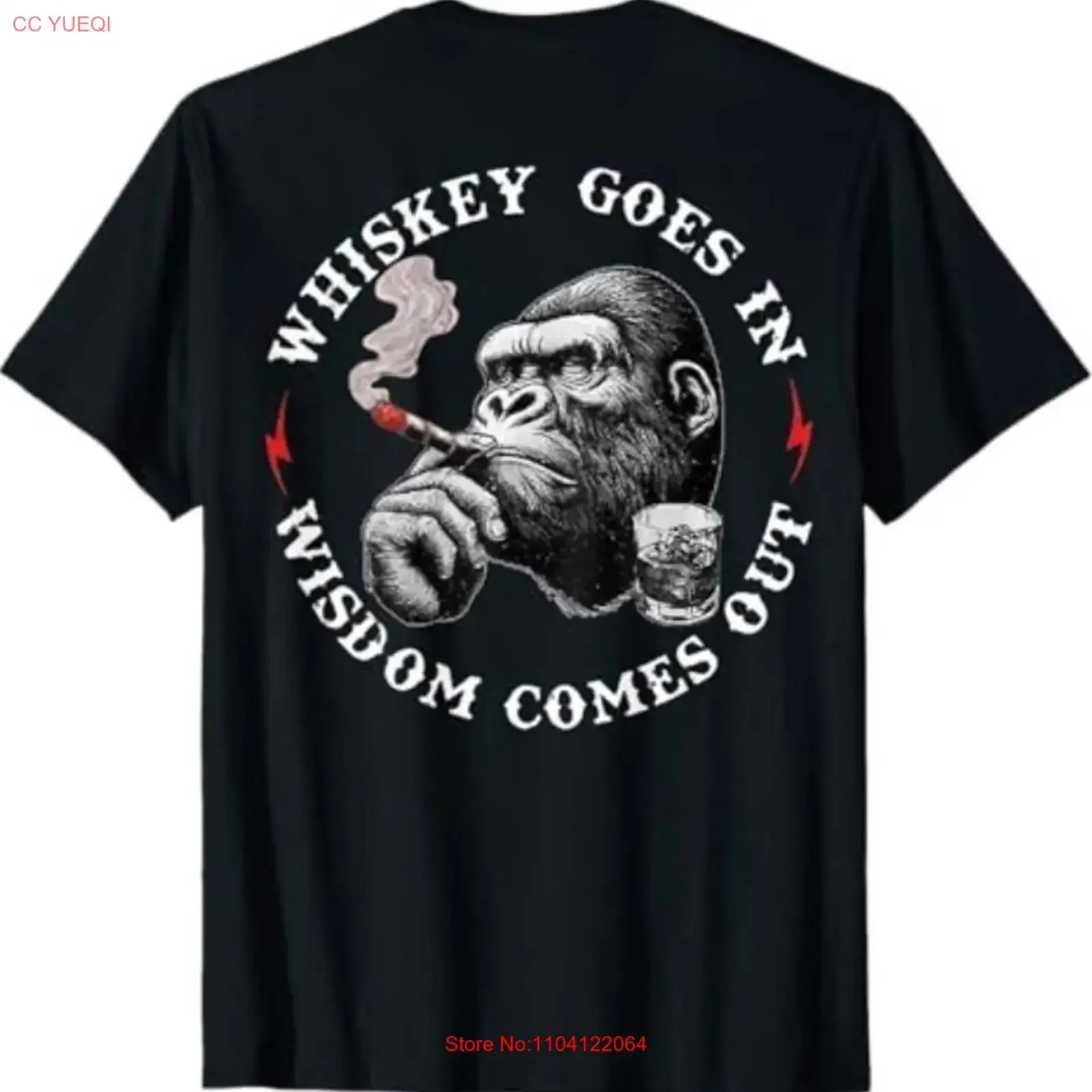 ON BACK Whiskey Goes In Wisdom Comes Out Funny Monkey T Shirt vintage Washed Comfortable Versatile streetwear