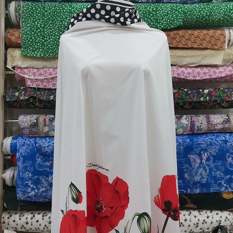 Luxury Brand Fashion Design Fabric Natural Poplin Cotton Soft Polyester Satin Flower Printed Fabrics Cloth for Dress Per Meter