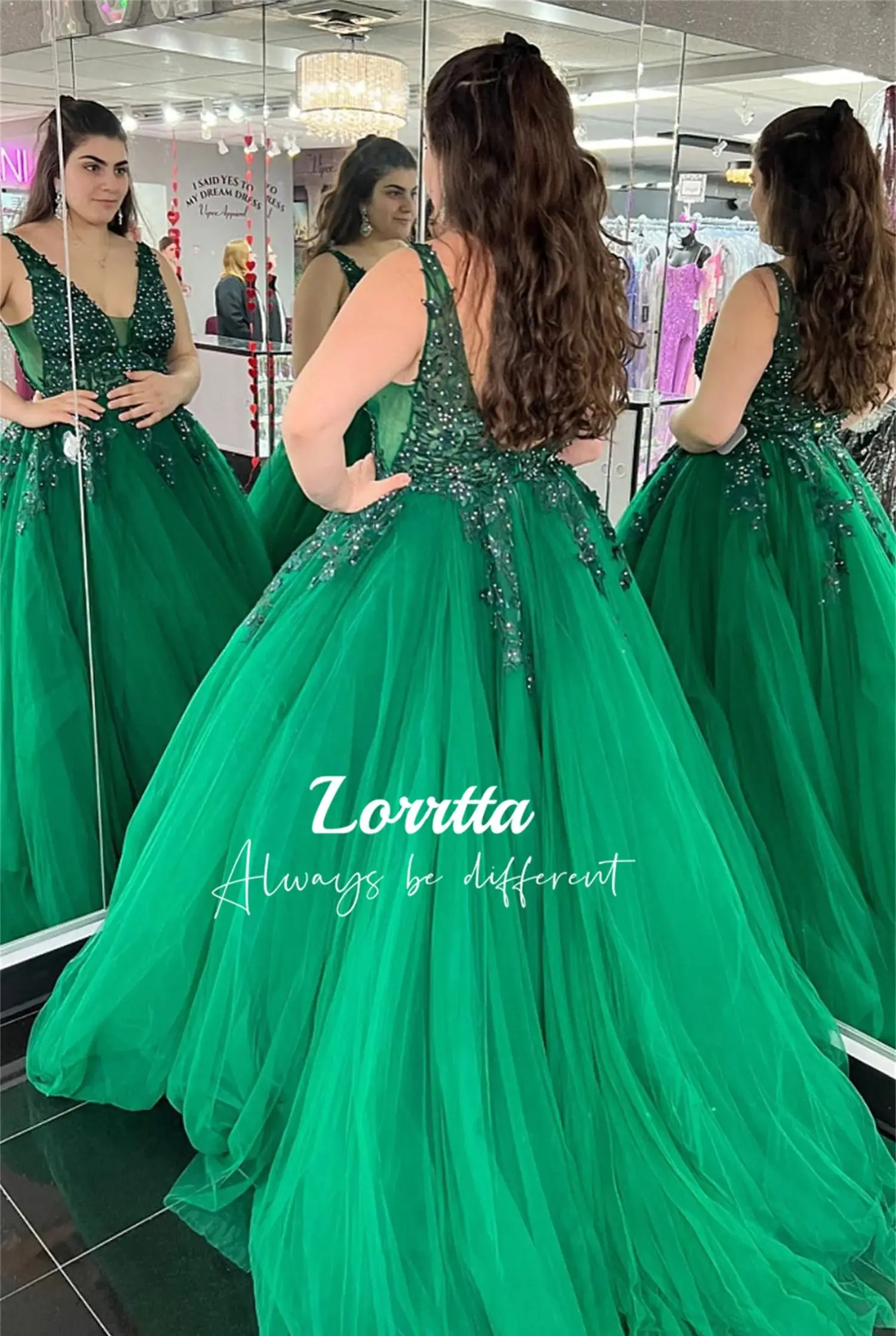 Lorrtta Plus Size Women\'s Clothing Green Tulle Applique Spaghetti Straps Arabian Dresses Elegant Dress Gala Long Evening Prom