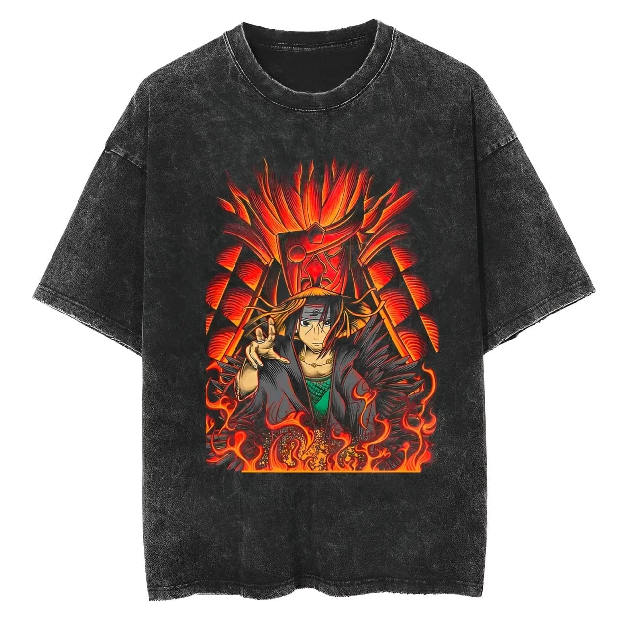 

Naruto Itachi T Shirt Susanoo Red Fire Vintage Acid Wash Streetwear Oversized Retro Anime Graphic Men Tees Cotton Clothing