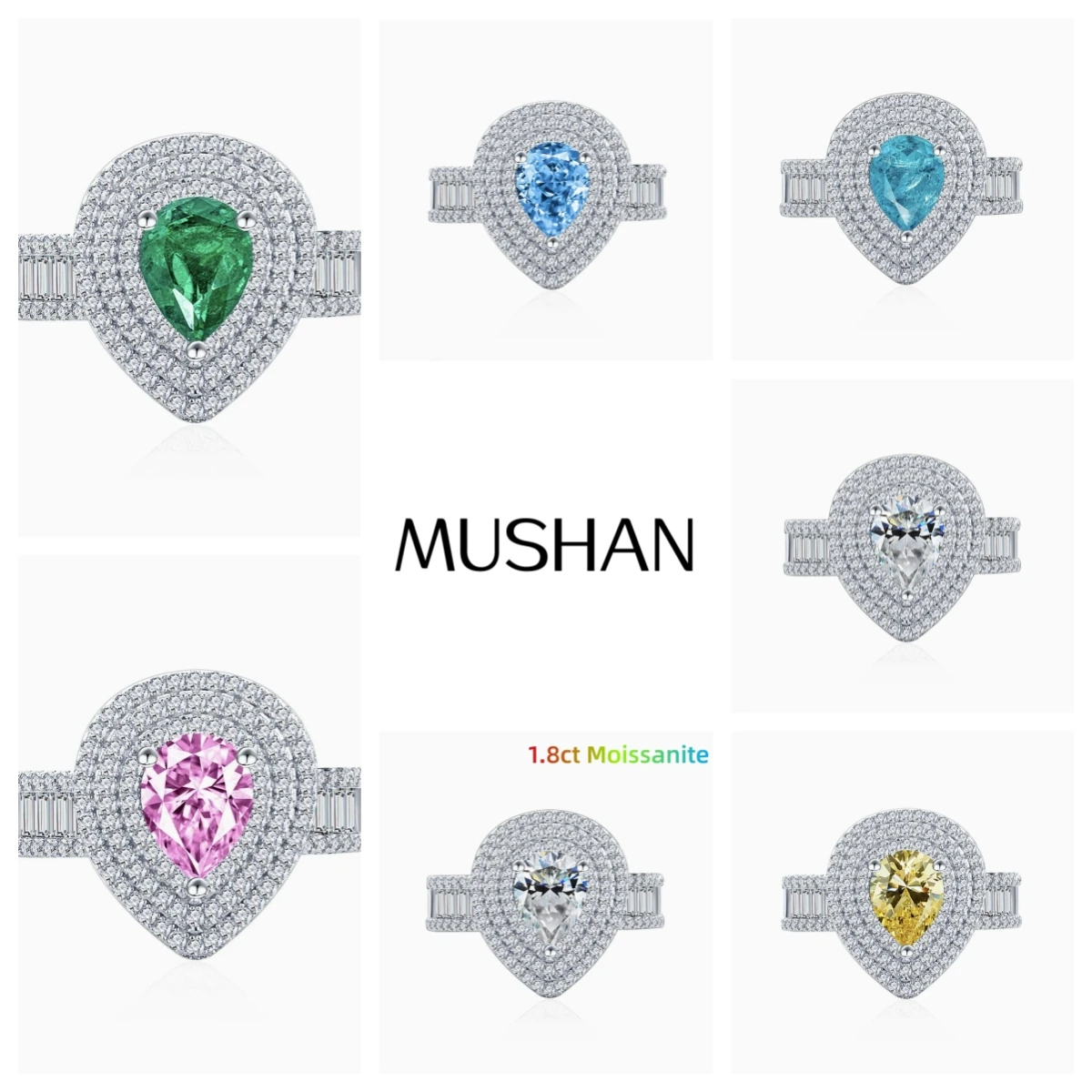 

MUSHAN Luxury Jewelry 925 Sterling Silver Rings For Women GRA Certificate CZ 1.8ct Moissanite Diamond Ring Bands Fine Jewelry