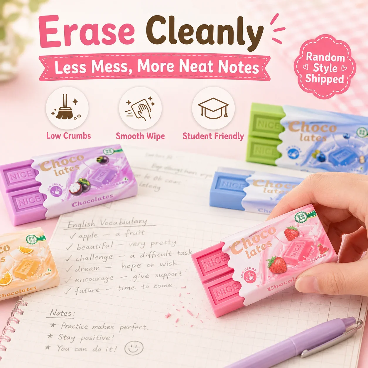 Funny Chocolate Style Eraser, Creative Novelty Eraser for Children, Low Dust Large Eraser for School Prizes and Gifts
