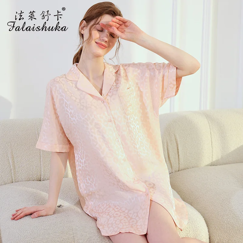 19 momme 100% silk nightshirts women sweet pink sexy Leopard print sleepdress natural silk nightdress women S5811