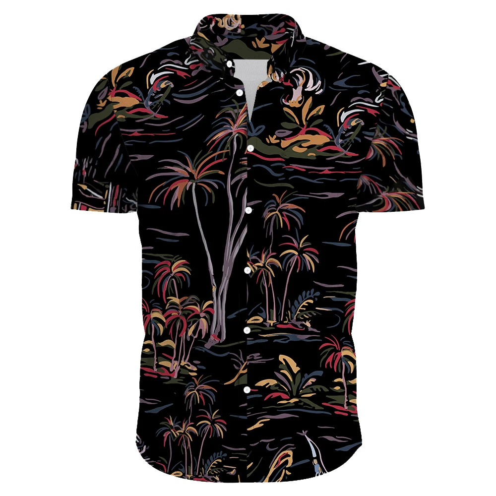 Festive Carnival Short Sleeve Hawaiian Shirt Men Summer Mens Hawaiian Shirts Casual Tropical Plants Print Beach Aloha Shirt Men