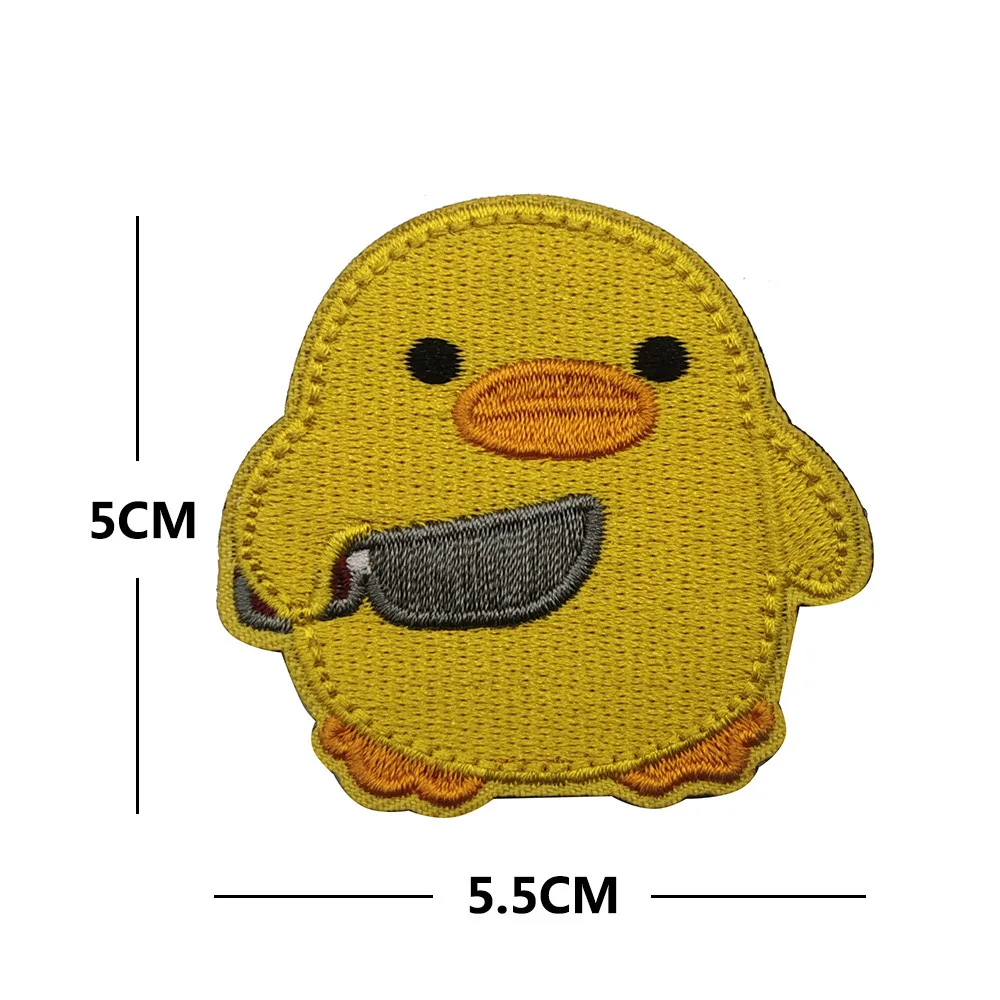 Parche bordado con diseño de patito con cuchillo, lindo y divertido, con gancho y lazo para decorar ropa, mochilas y sombreros, ideal para regalo.