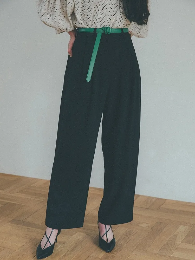Spring Summer Loose Wide Leg Pants High Waist Drapey Casual Straight Cut Floor Length Suit Trousers for Women Elegant Lady