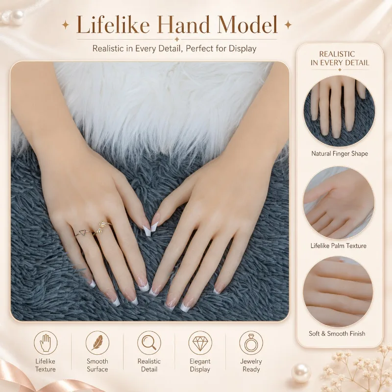 

Natural Hand Shape Ultra Realistic Tpe Silicone Hand Model Nail Practice Fake Hand Model for Nail Art Practice Jewelry Display
