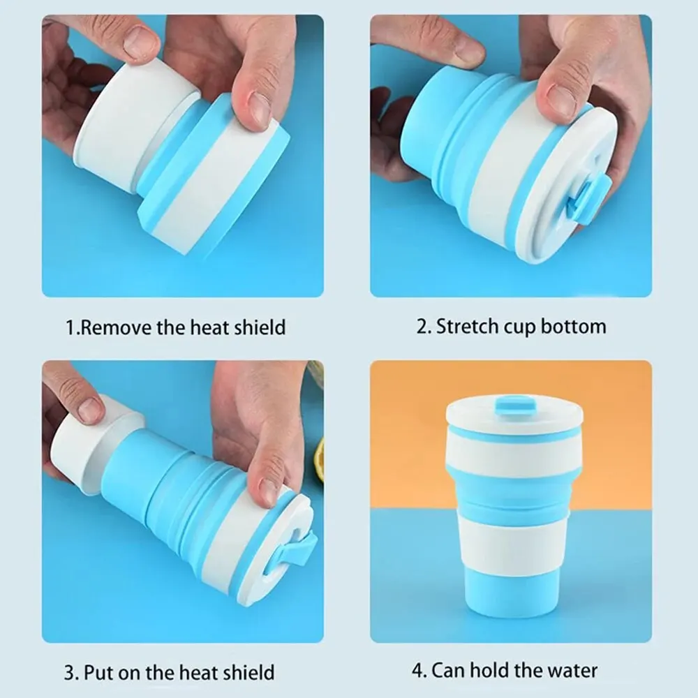 12 Oz Reusable Silicone Collapsible Cups with Lid for Camping 350ml 500ml Portable Folding Coffee Cups for Travel