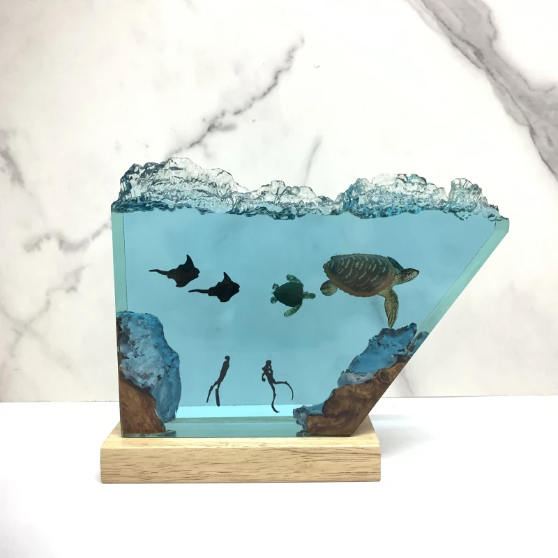 Luz de mesa de resina para exploración de fondos marinos, lámpara de decoración de arte creativo, Manta Ray, Tortuga, buceo, tema, luz nocturna, carga USB