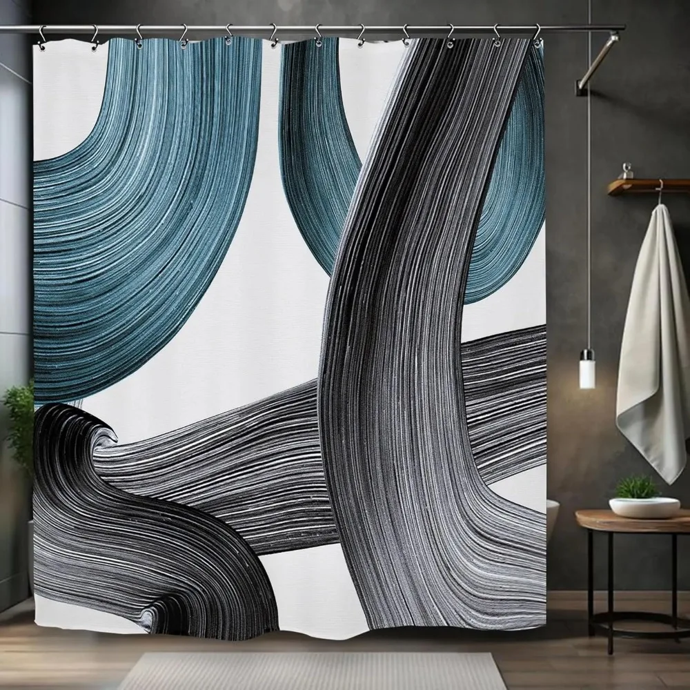 

Abstract Turquoise Blue Printed Shower Curtain Modern Minimalist Contemporary for Bathroom Decor