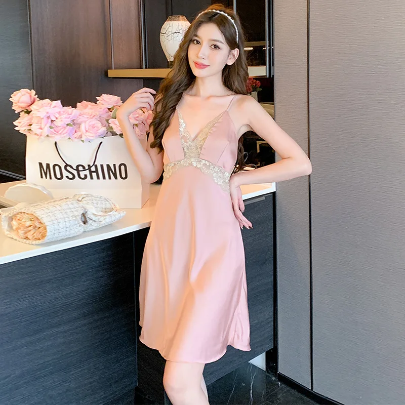 

New Style Pajamas for Women, Thin and Cool Silk Lace Camisole, Sexy Satin Chiffon Home Wear for Spring and Autumn