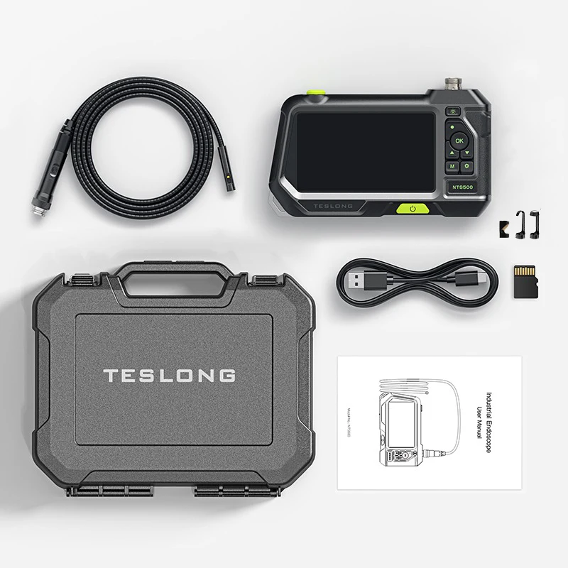 TESLONG NTS500 5.0 LCD Screen 8mm Dual Lens Industrial Endoscope Camera 1080P IP67 Pipe Car Inspection Borescope 32GB