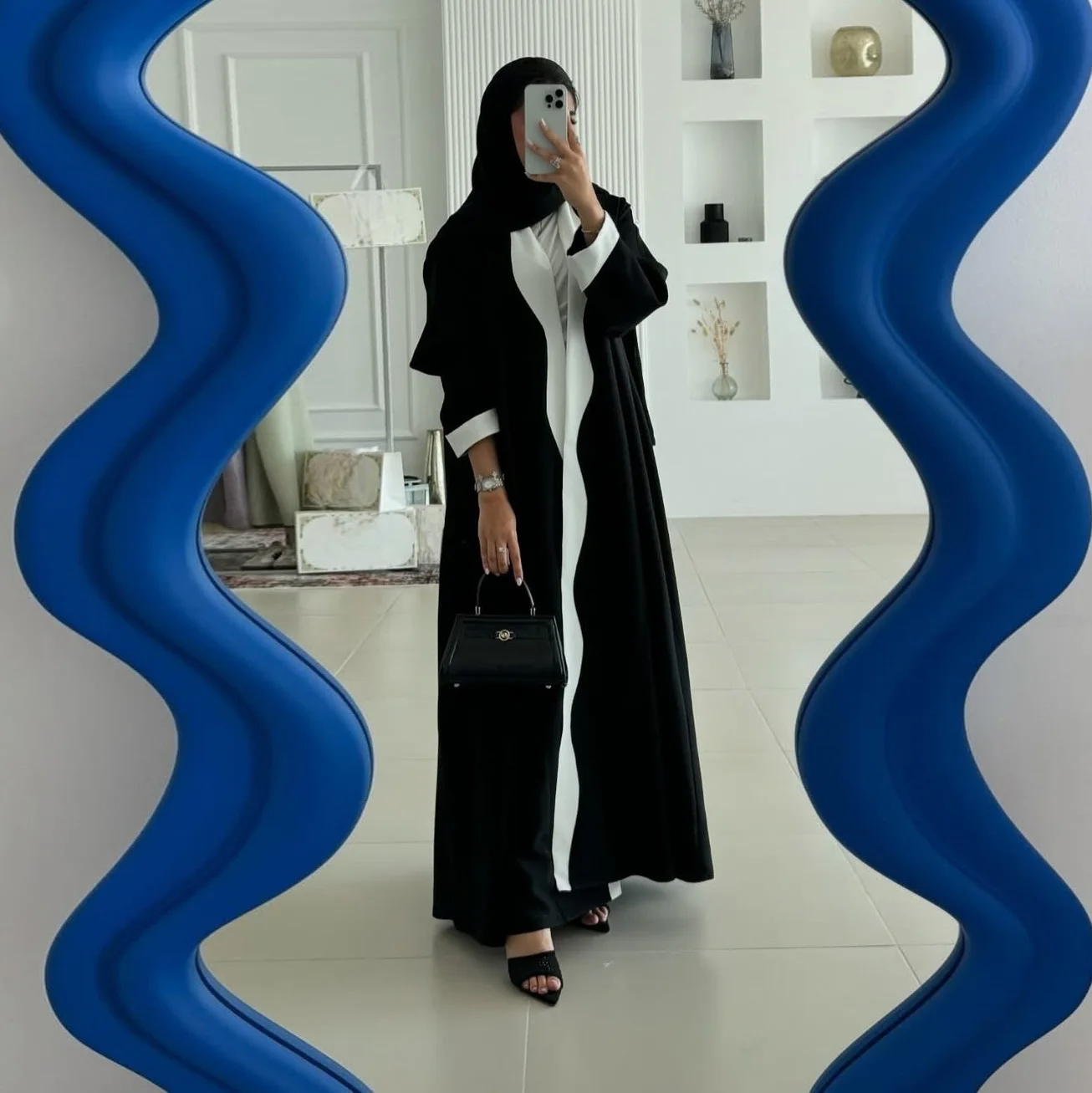 

Black White Open Kimono Abaya Dubai Islam Muslim Kaftan Dress Prayer Clothes Women Kebaya Cardigan Coat Robe Femme Musulmane New