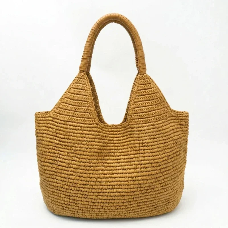 Handwoven Straw Women Tote Bag Large Capacity Summer Beach Shoulder Handbag Casual Rattan Weave Hollow Vacation Shopper Purse