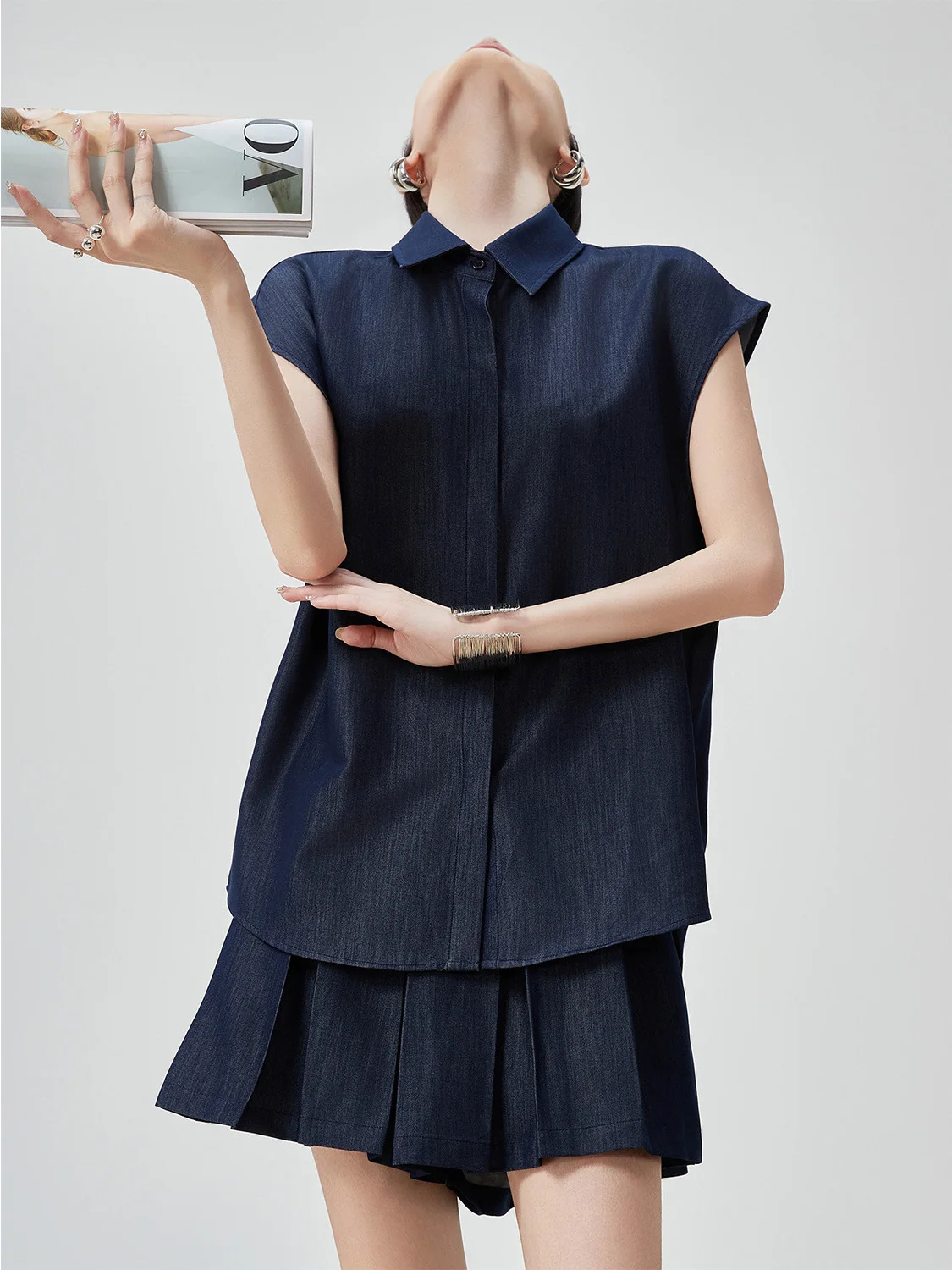 

Summer New Loose Women's Shirt Skirt Set Casual Style Pure Color High Waist Midi Skirt Short Sleeve Turn-down Collar Two-piec...