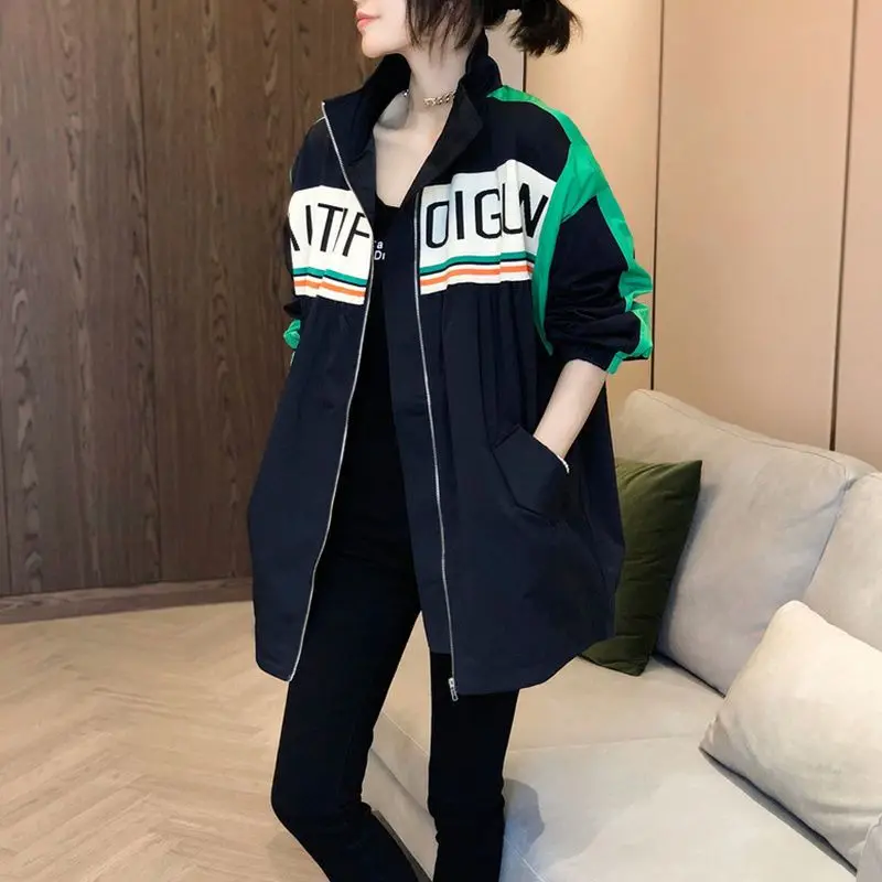 

Coat Women's Mid to Long Style Trendy New Korean Version Loose and Casual Versatile Slimming Stand Up Collar Windbreaker with A