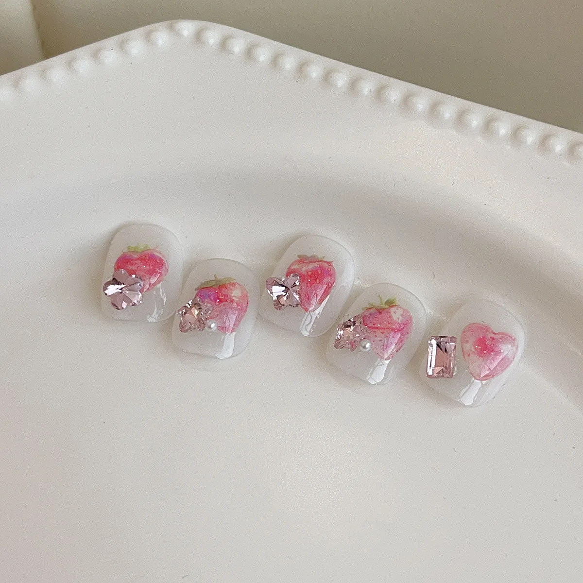 1 stuks nagelstickers jelly roze aardbei hart zoete luxe stijl met zelfklevende achterkant nail art stickers geschikt voor manicure