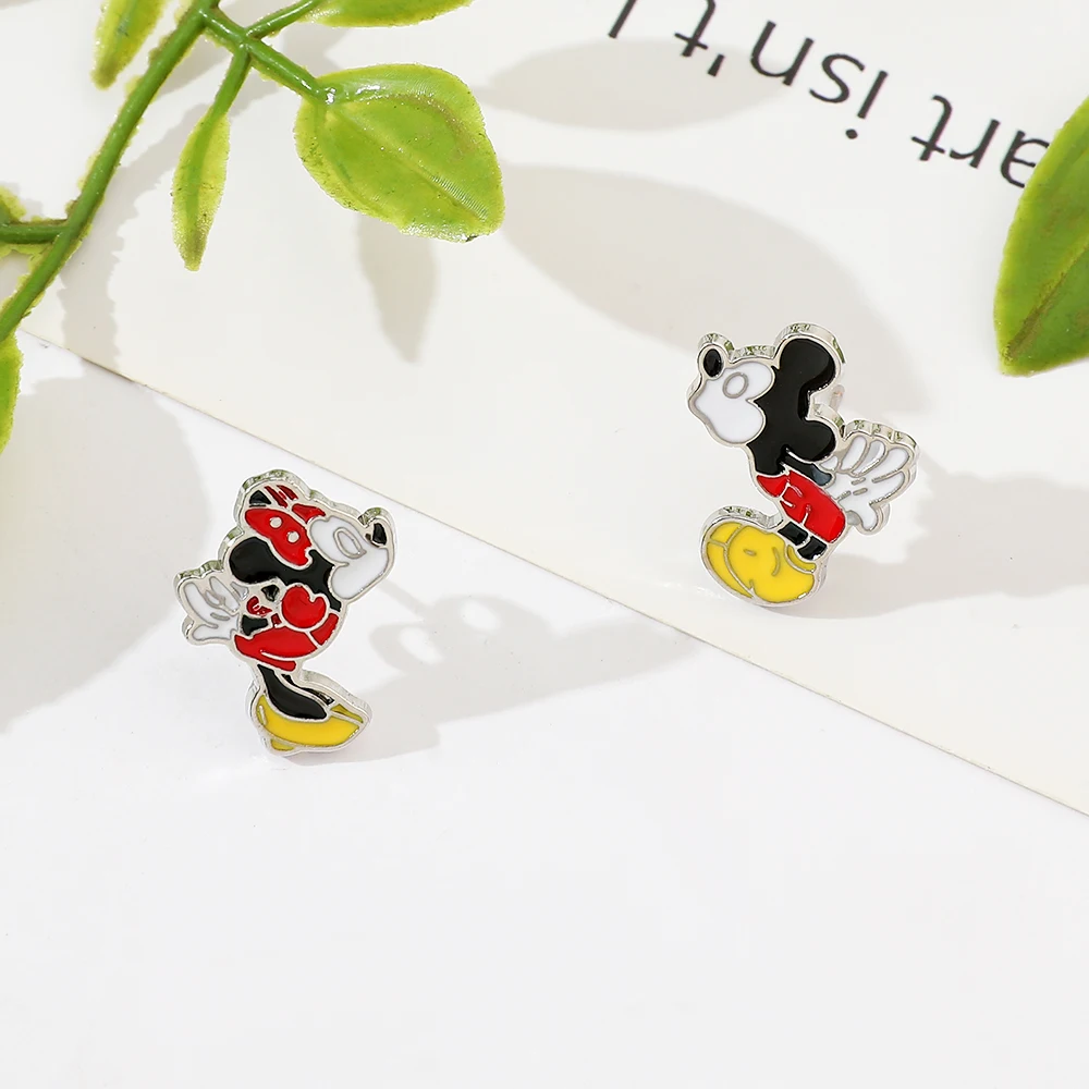 Disney Mickey Mouse Stud Earrings for Women Girls Anime Jewelry Accessories Minnie Asymmetrical Earring Kids Birthday Xmas Gifts