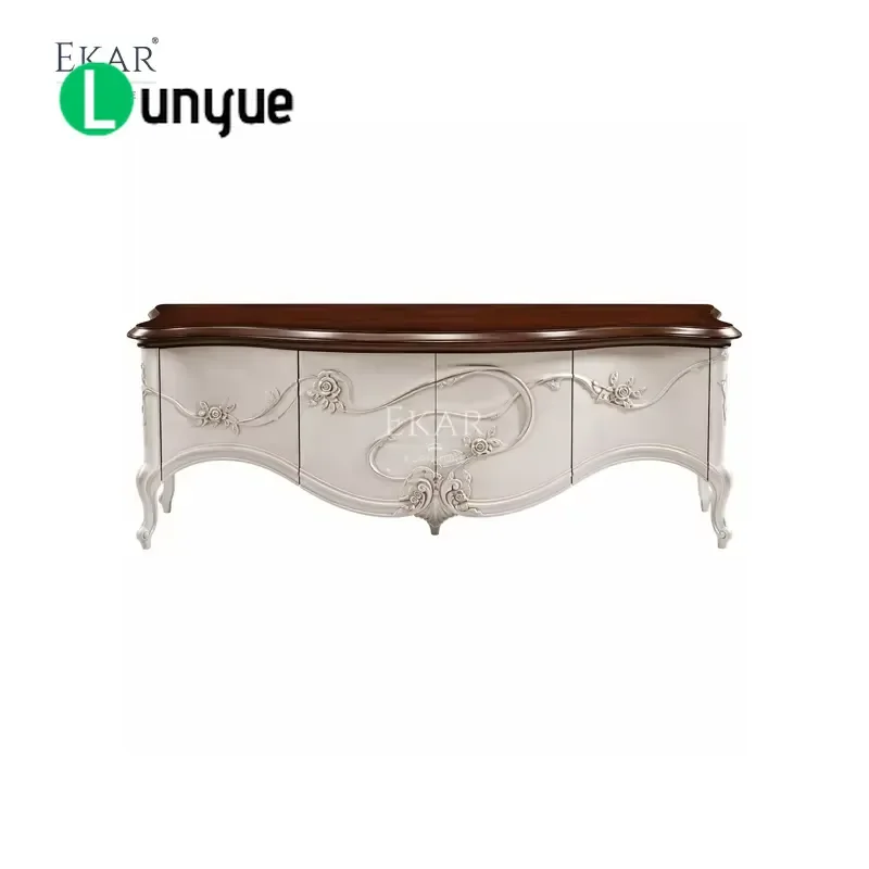 French Classical Floral Media Console Deluxe Heritage TV Cabinet Furniture for Living Room Elegant Design Storage Solution