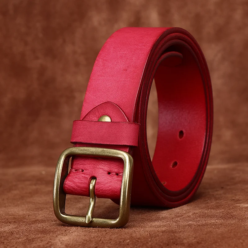 トップレイヤー牛革ベルトメンズ本革バックルレッドカジュアルパンツベルト多用途シンプルレッドウエストベルトメンズスタイル