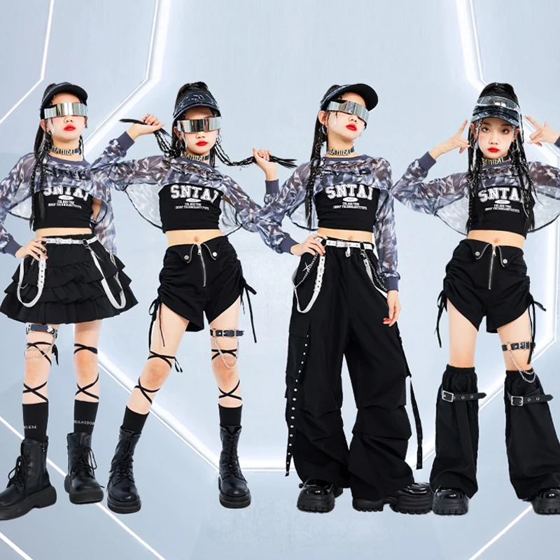 Girls Jazz Dance Stage Costume Black Skirt Pants Kids Hip Hop Kpop Fashion Show Clothing Kids Street Dance Costume Dancewear 954