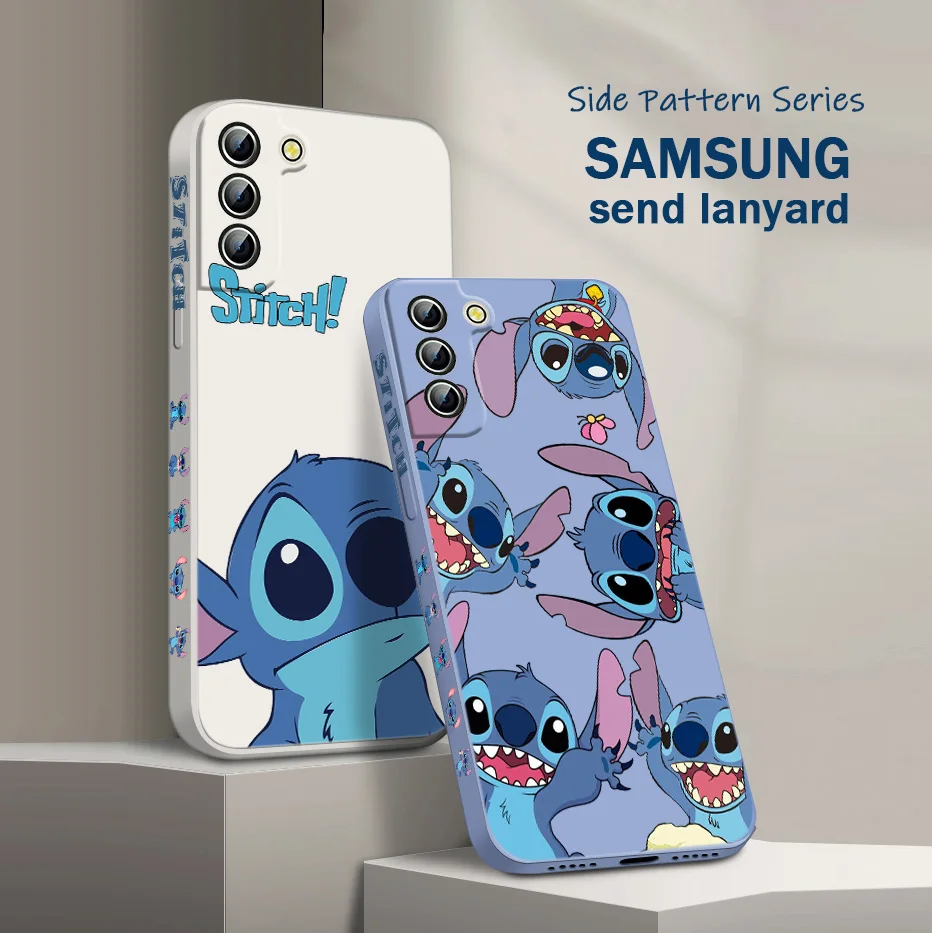 Чехол для телефона Стич The Baby Disney для Samsung Galaxy S22 S21 S20 FE S10 Note 20 10 Ultra Lite Plus, чехол с жидкостью и левой веревкой