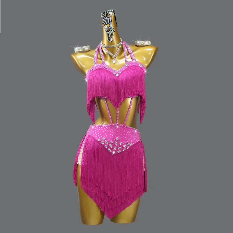

2023 new Latin Dance Dress Woman Tassel Professional Competition Suit Adult Children High-end Custom Stage Costume Tango Costume