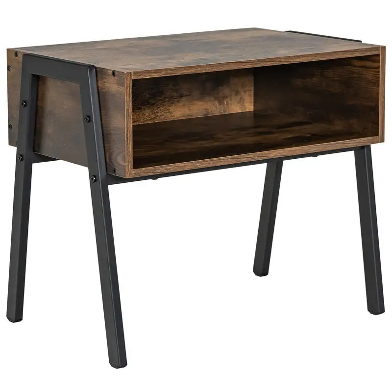 Stackable Nightstand, Retro Accent Side Table With Metal Frame And Engineered Wood, Spacious Open Storage Shelf For Bedroom Living Room Office, Sturdy End Table, Black