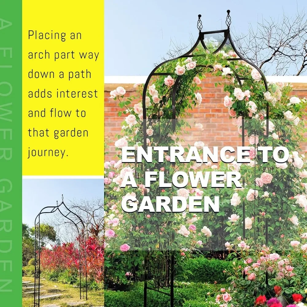 تعريشة قوس الحديقة مقاس 14.2 بوصة طول × 46.5 بوصة عرض × 98.4 بوصة ارتفاع، أربور حديد أسود، تعريشة أربور للفناء لنباتات التسلق المختلفة باللون الوردي والخارجي #3