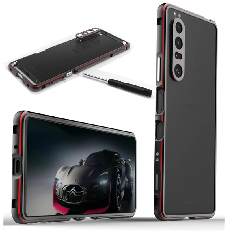 

Двухцветная Защита объектива камеры Aurora Border + Боковой бампер для Sony Xperia 1 III Xperia 1iii Алюминиевый металлический защитный корпус