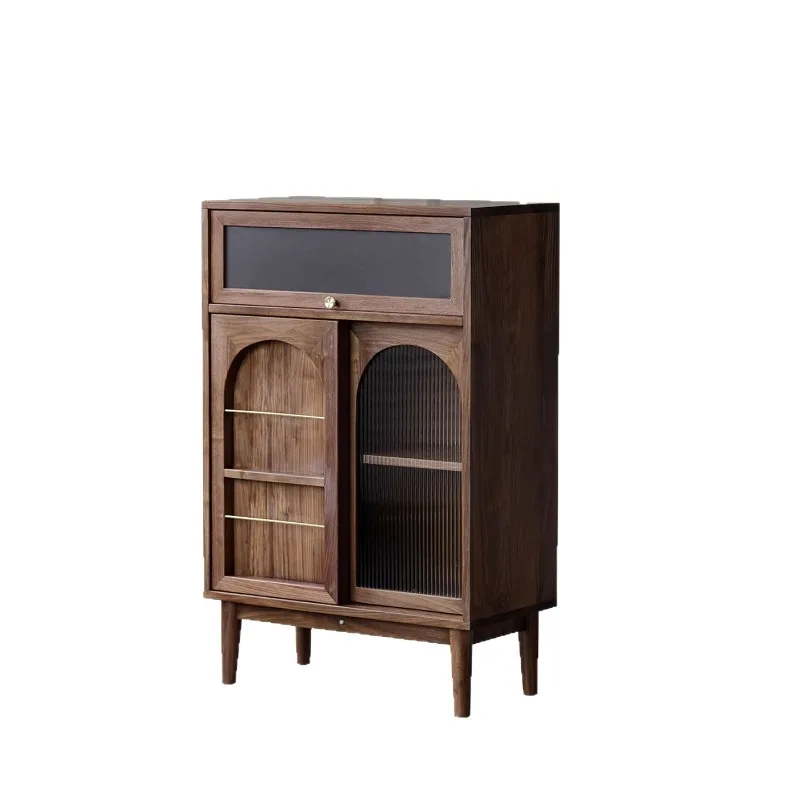 

North American black walnut side cabinet, modern simple locker, small apartment porch cabinet, Nordic solid wood storage tea c