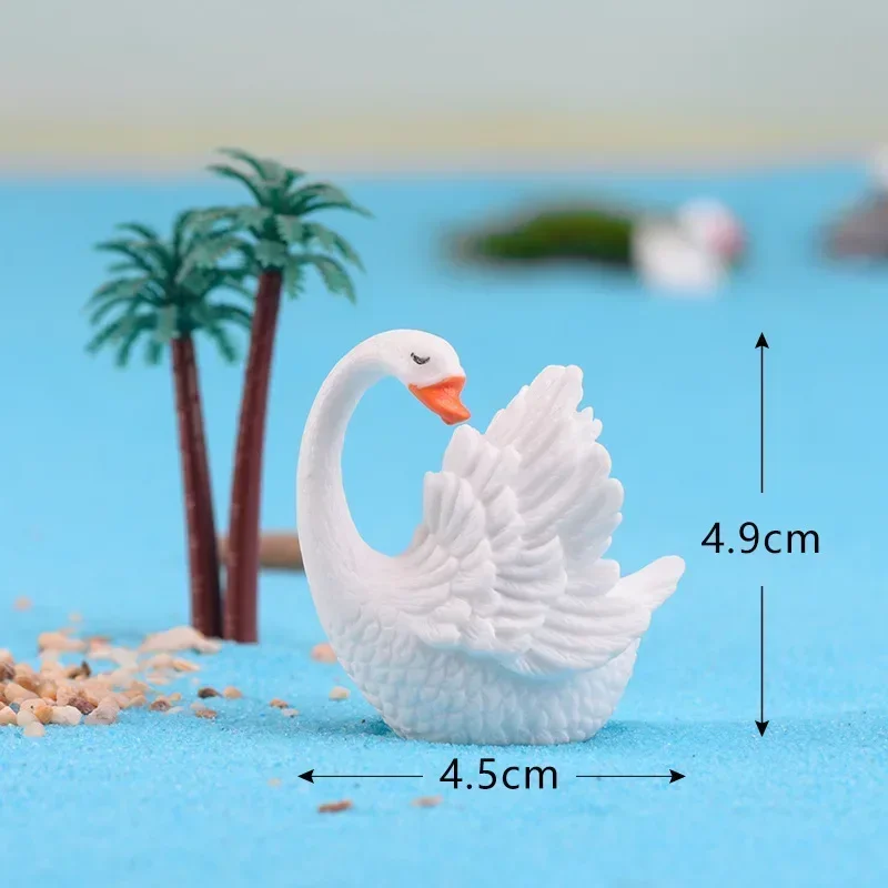 1PC White Swan Figures Decorative Mini Fairy Garden Cartoon Animals Statue Miniature Moss Car Cake Ornaments Resin Craft image 3