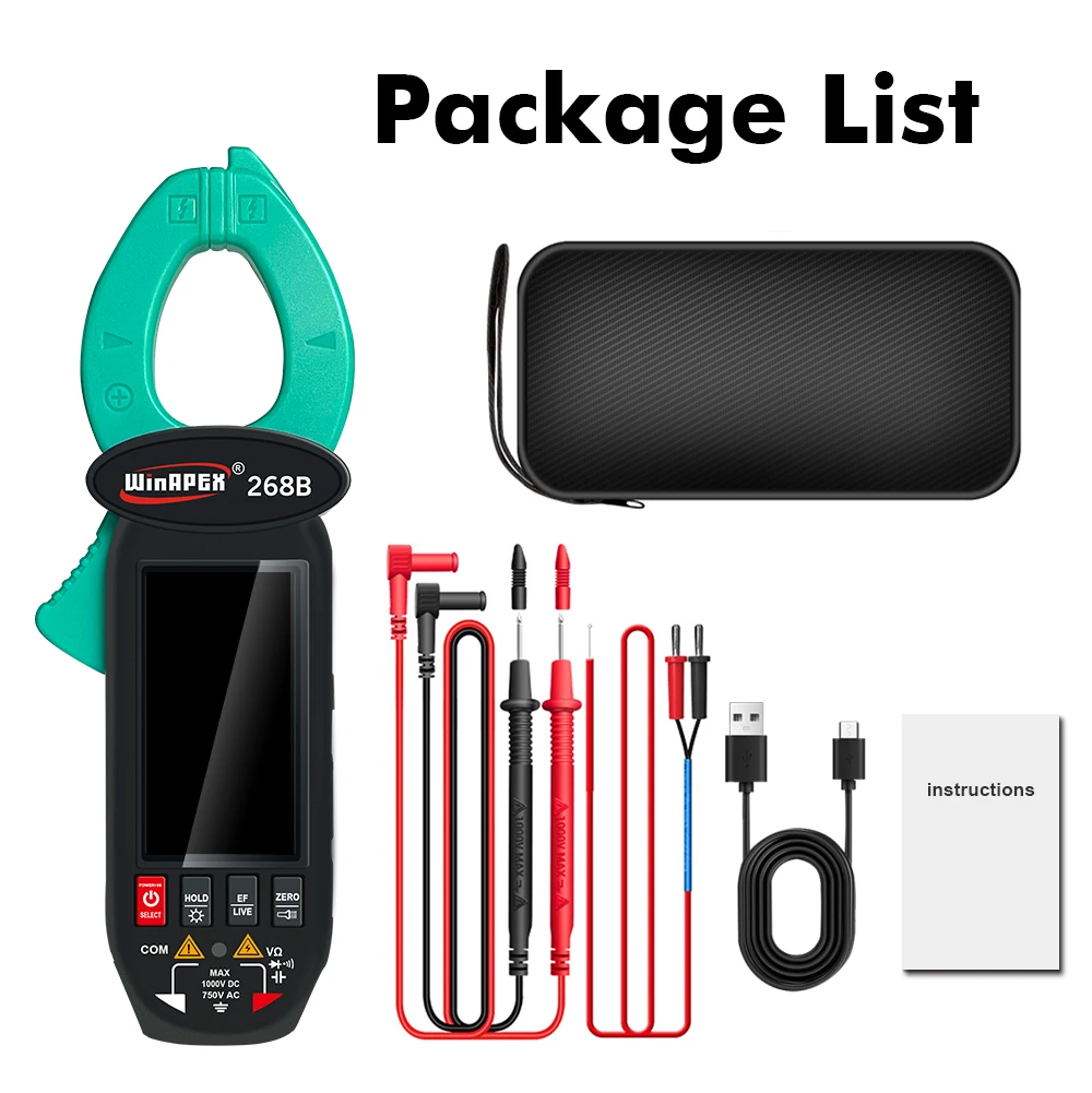 WINAPEX DC AC 0,1 mA Hochpräzises Zangenmessgerät True RMS Digitalmultimeter mit Stromleckerkennung von Haushaltsgeräten – Detail 18