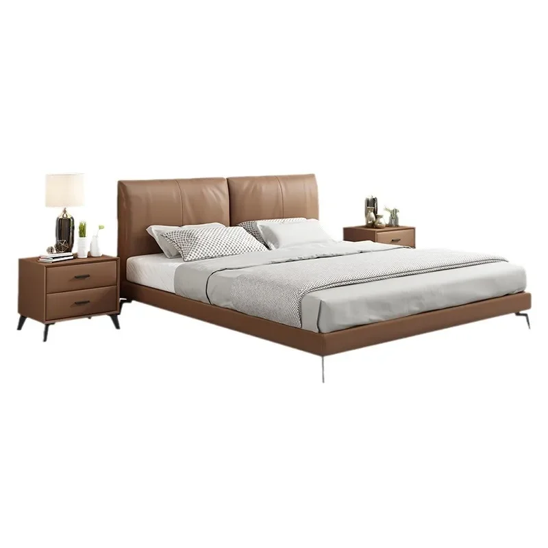 

Leather bed, master bedroom, double, Italian style, leather bed, small apartment, modern, simple, married