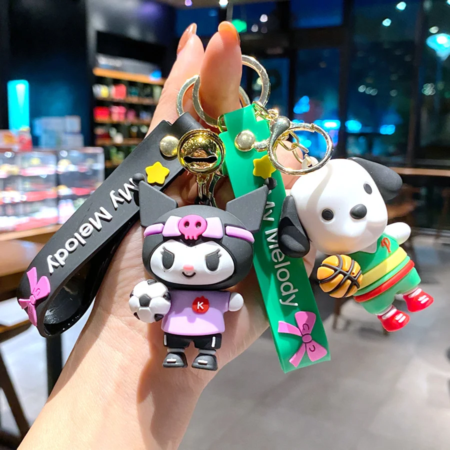 

New Cute Sanrio Hello Kitty Melody Soccer Table Tennis Sports Modeling Keychain Cartoon Key Ring Couple Bag Pendant Small Gift