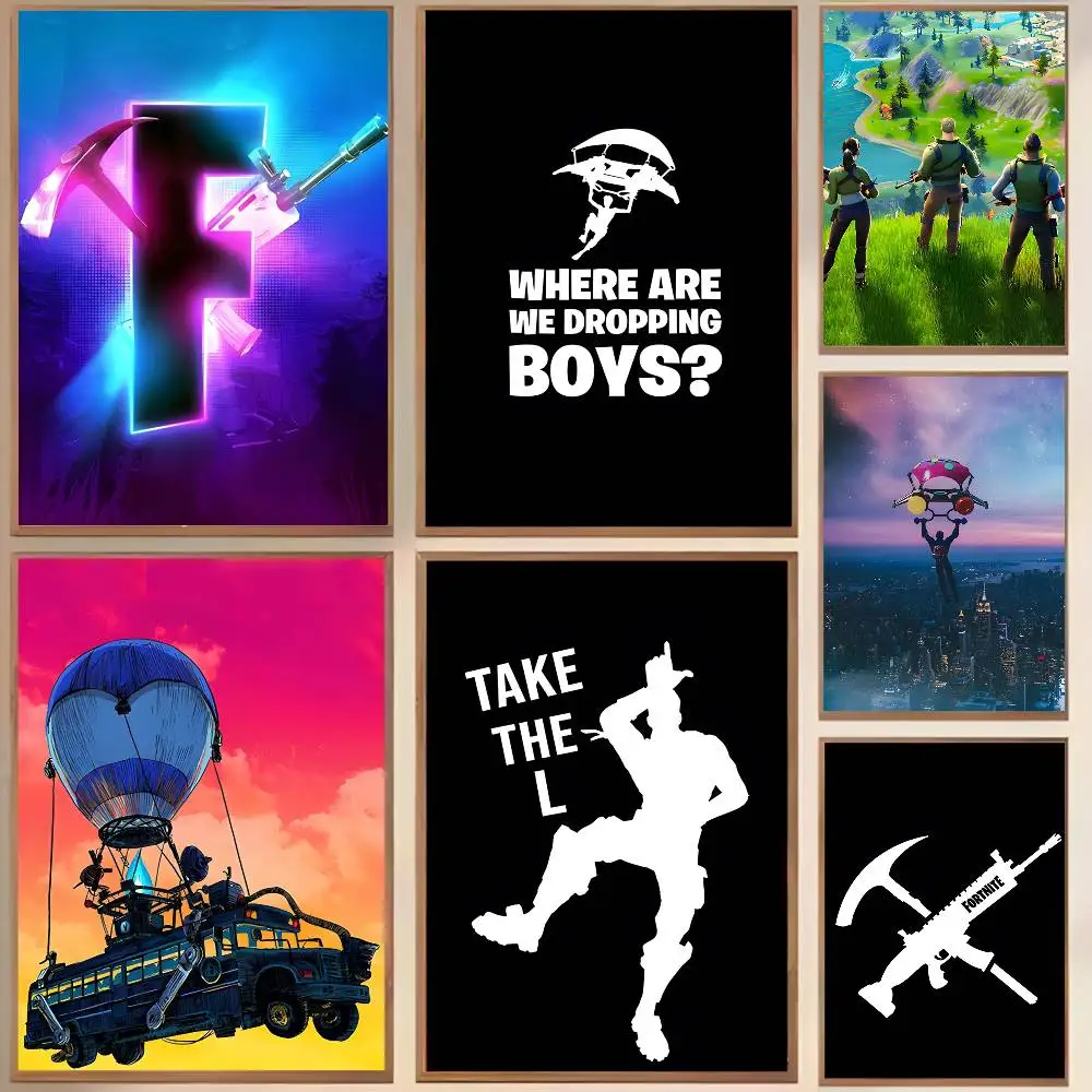 ملصق رائع من Game F-Fortnites-Wallpaper مقاوم للماء عالي الدقة على الحائط لغرفة النوم المنزلية والديكور الجمالي #1