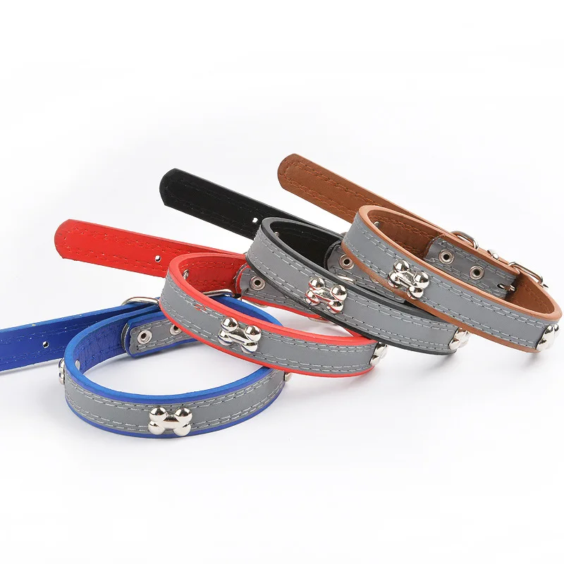 Bone Leather Durable Pet Dog Collars Puppy Pug Collars for Small Large Dog Chihuahua Cat Accessories Pet Collar for Small Dogs