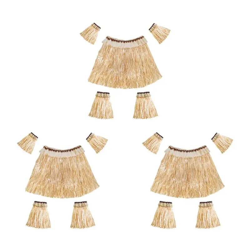 

NEW-3X Hawaiian Grass Skirt Suit Elastic Sleeve Feet Cover Grass Skirt Hula Dance Costume Beach (Straw Color)