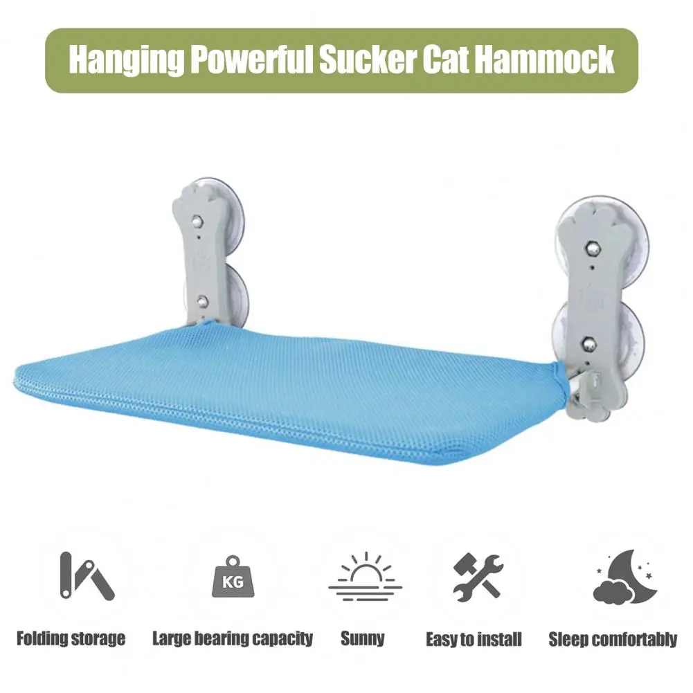 Foldable Cat Hammock Stable Foldable Cat Window Perch Space-saving Hammock with Strong Suction Cups Soft Cushion for Large Cats