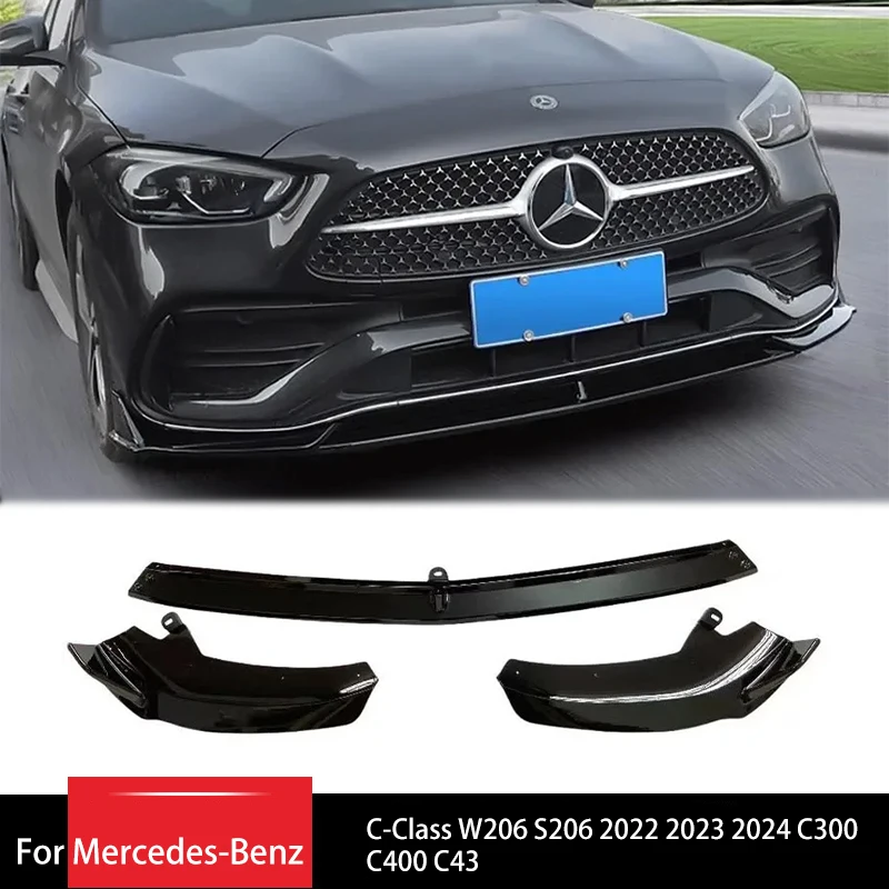 

For Mercedes-Benz C-Class W206 S206 2022 2023 2024 C300 C400 C43 AMG Front Bumper Split Lip Spoiler Body Kit Auto Parts