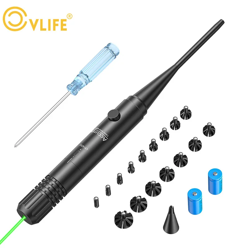 

CVLIFE Hunting Pistol Rifle Shotgun Green Bright Laser Bore Sighter Sight Kit 0.17 to 12GA Caliber Boresighter Big Press Switch