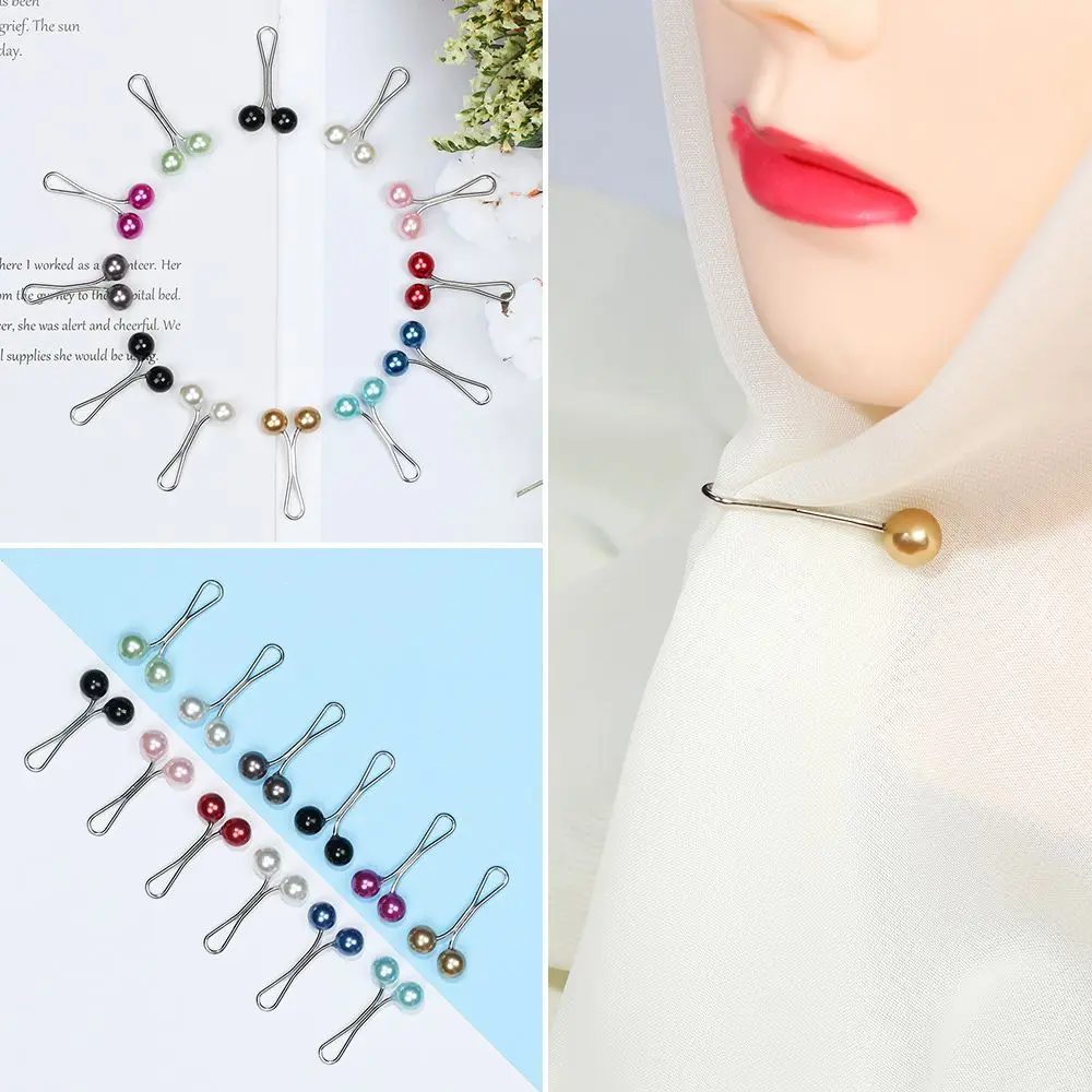 12Pcs Fixed Shawl Muslim Scarfs Brooch Scarf Pin Hijab Clips Pearl Clip