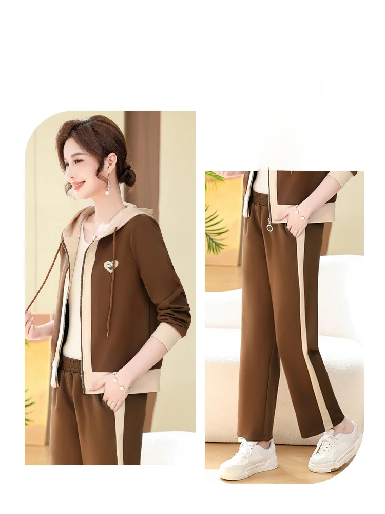 طقم Rn كاجوال بقلنسوة طويل مكون من قطعتين للأمهات الصغيرات للخريف من ألياف البوليستر فضفاضة بسحاب للإغلاق...