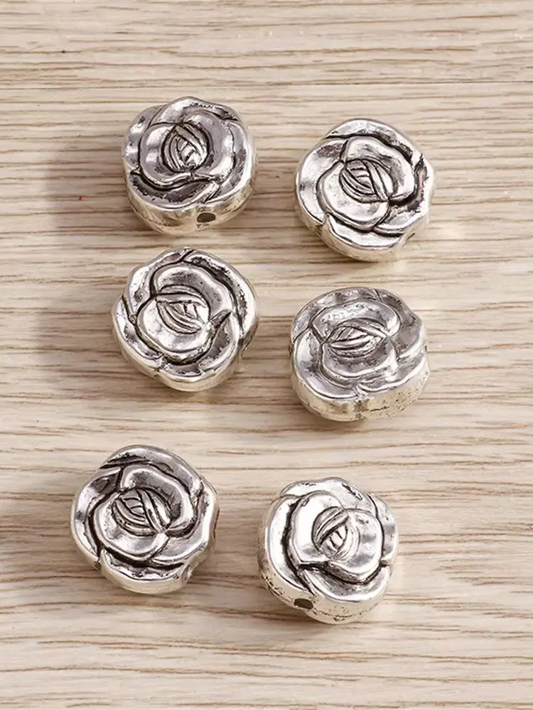 Tusember 20 Stück Antik-Silberfarbene Rosenblüten-Charms-Perlen-Anhänger für Halsketten, Ohrringe, handgefertigte Schmuckzubehörteile, DIY-Schmuck – Detail 1