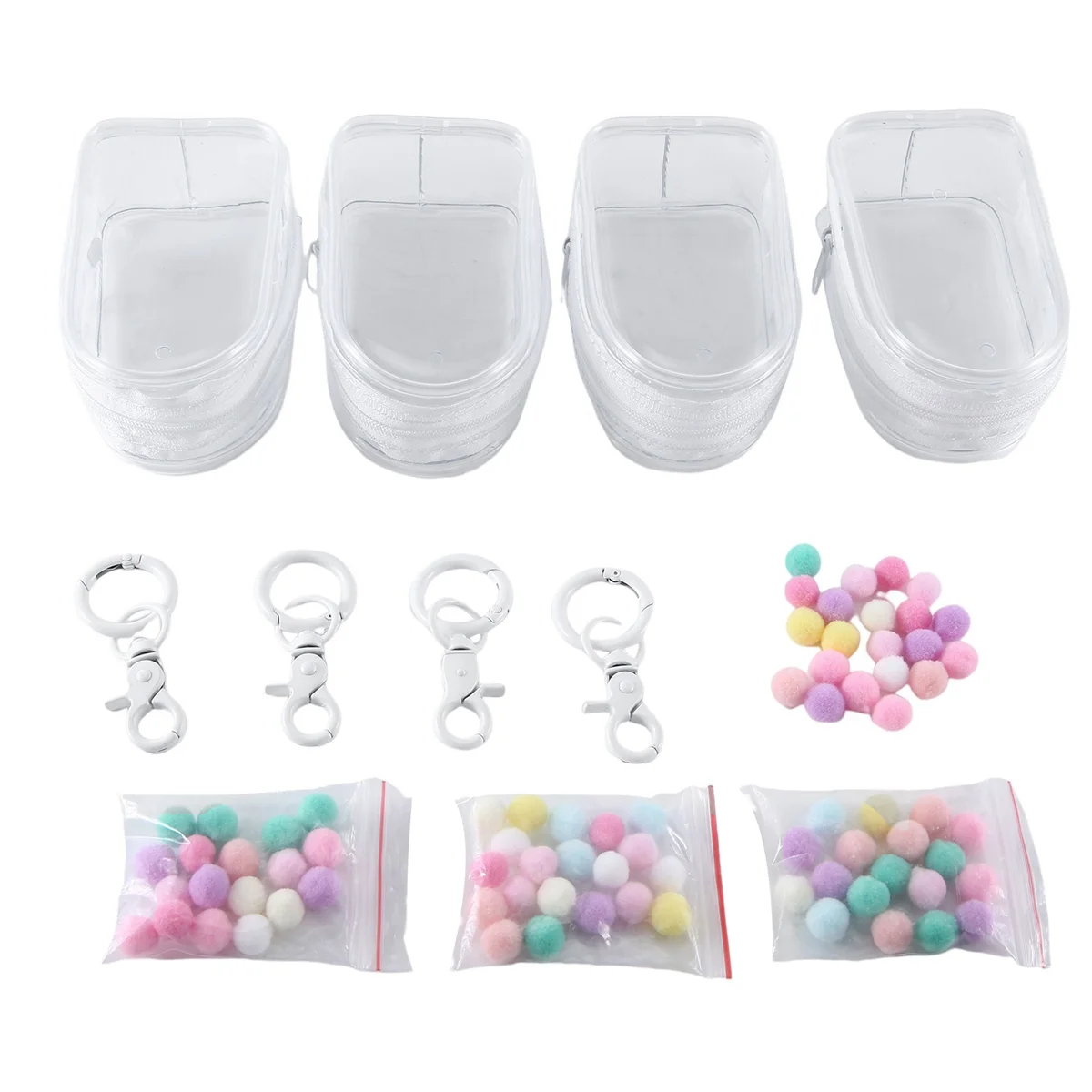 

4PCS Jewelry Organizer Transparent Storage Box Pouch Box Keychain Bag Storage Case Thicken Wallet Cute Doll Bag, A