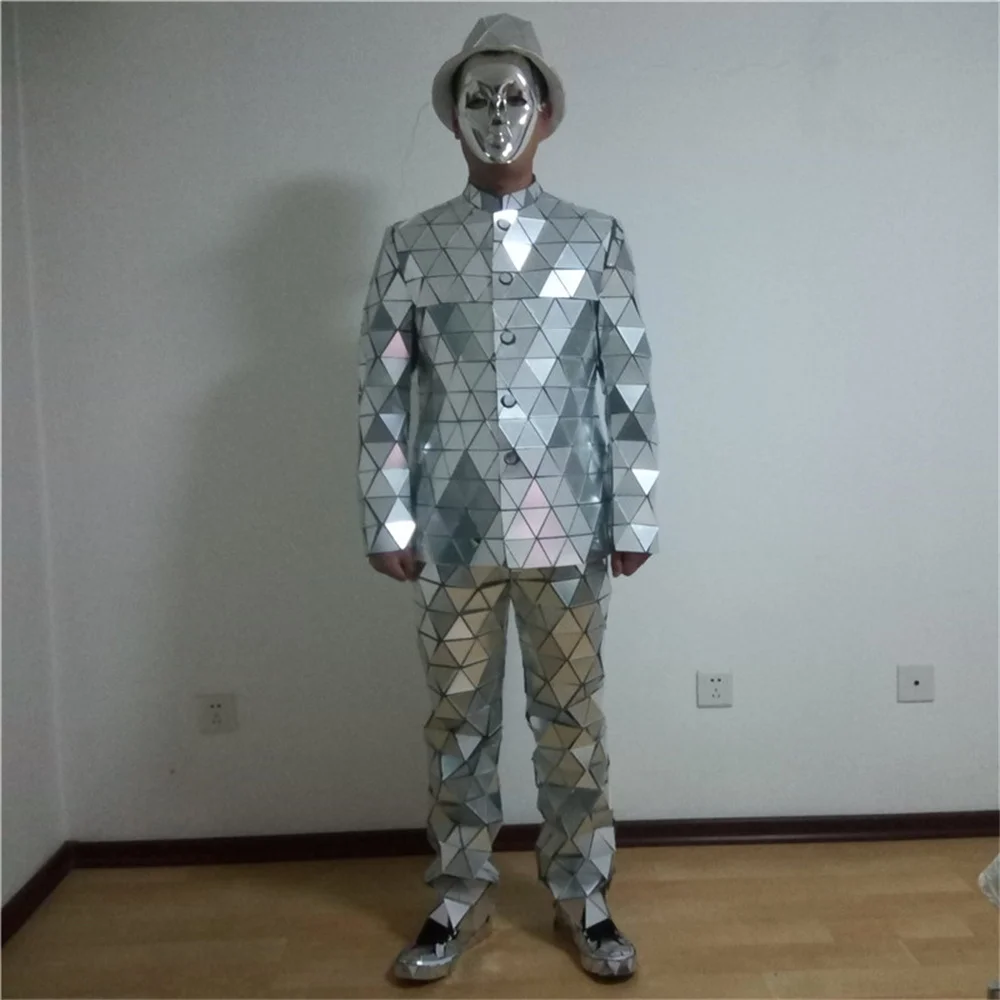 Magicool New Design Mirror Man Costumes Bar DJ Stage Show Gloves Mask Performance Jacket Pants Shoes