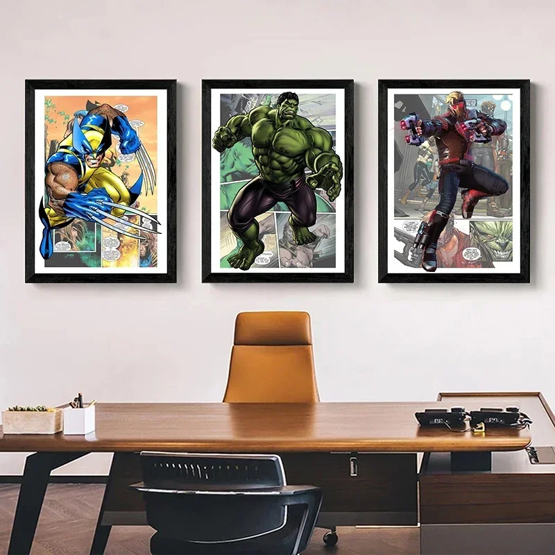 1PCS frameless Marvel Avengers Comic Poster Spiderman Iron Man Hurk Posters Superhero Canvas Painting Wall Art Home Decor - view 3