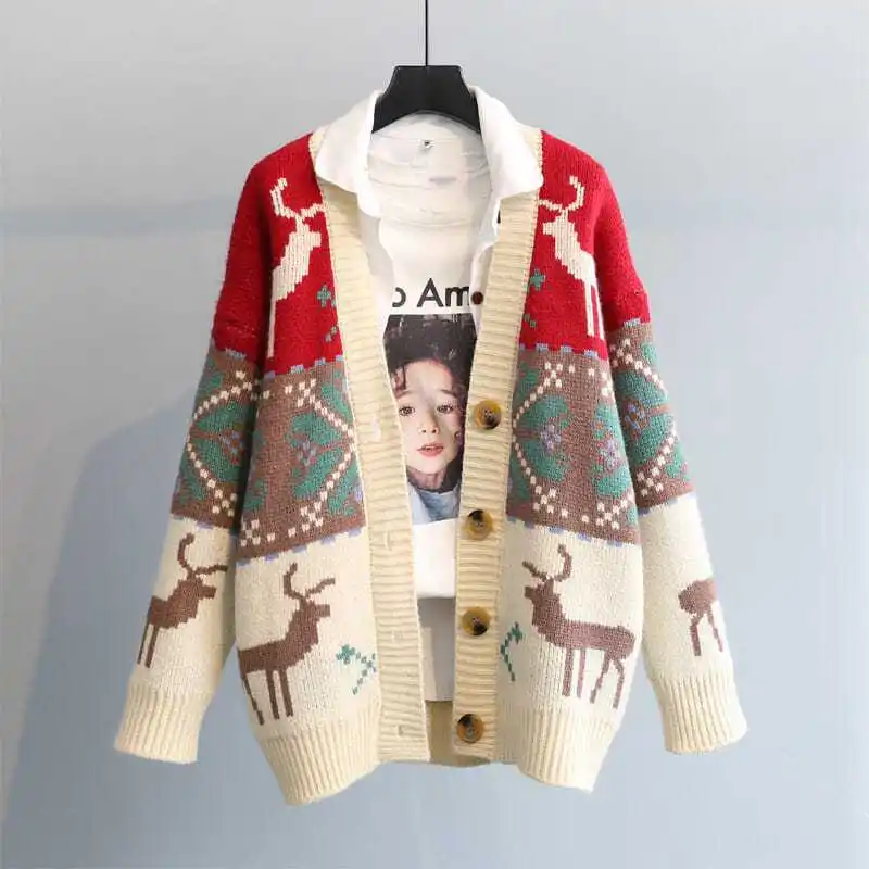 Winter Clothes Women Sweaters for Women Cardigan Korean Fashion Kawaii Clothes Christmas Sweater Ms. Christmas Jacket Vintage